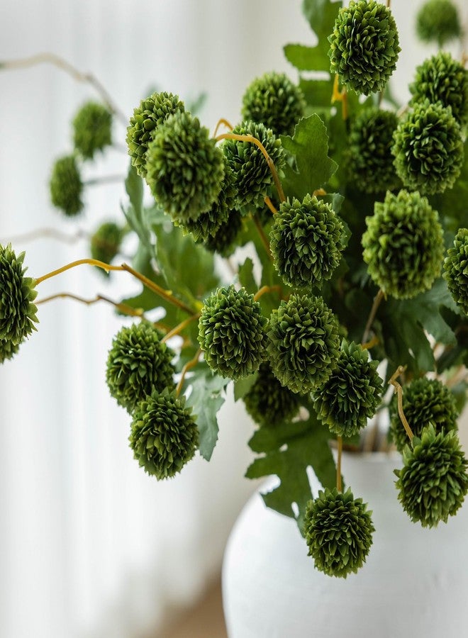 mizii 6Pcs Green Fake Silk Pompon Mum Artificial Flowers Bulk Small Faux Chrysanthemums with Stems Realistic Floral Decorations for Wedding DIY Bouquet Centerpieces Shower Vase Home Decor (Green) - Image 5