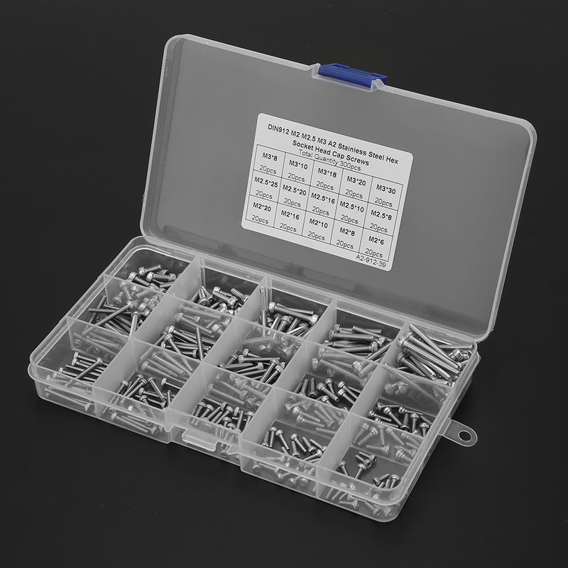 300pcs M2 M2.5 M3 Hex Socket Stainless Steel SS304 Cap Screw Bolt Assortment Set - Image 5