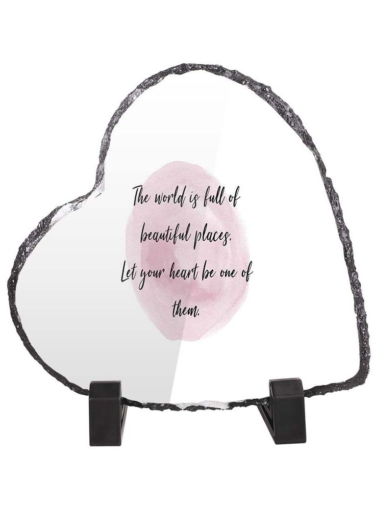 Service Zone Protective Printed White Heart Shape Marble Photo Frame for Table Top The World Is Full Of Beautiful Places 