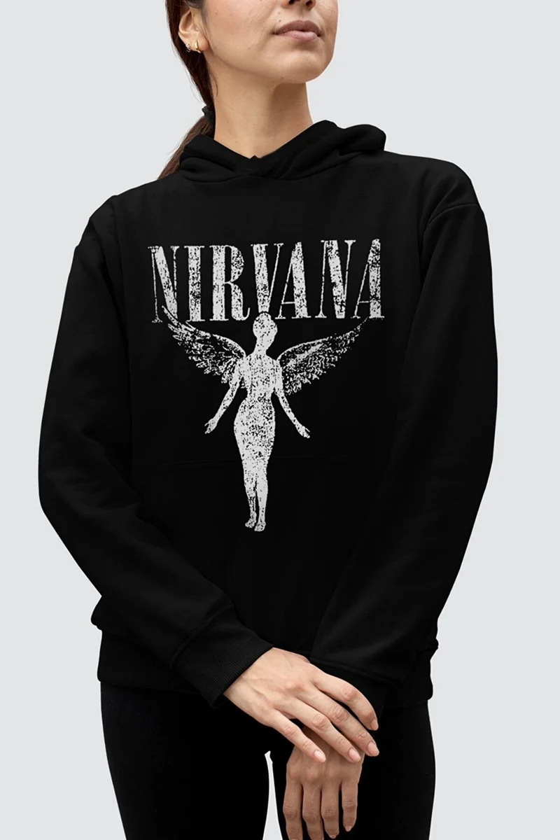 Rock&Roll Angel Nirvana Women's Black Hooded Sweatshirt