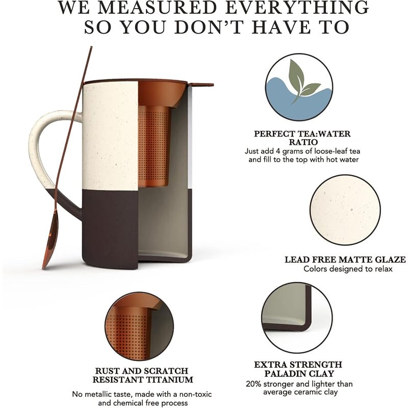 Mora Ceramics Tea Cup with Loose Leaf Infuser, Spoon and Lid, 12 oz, Microwave and Dishwasher Safe Coffee Mug - Rustic Matte Ceramic Glaze, Modern Herbal Tea Strainer - Great Gift for Women, Garnet - Image 4