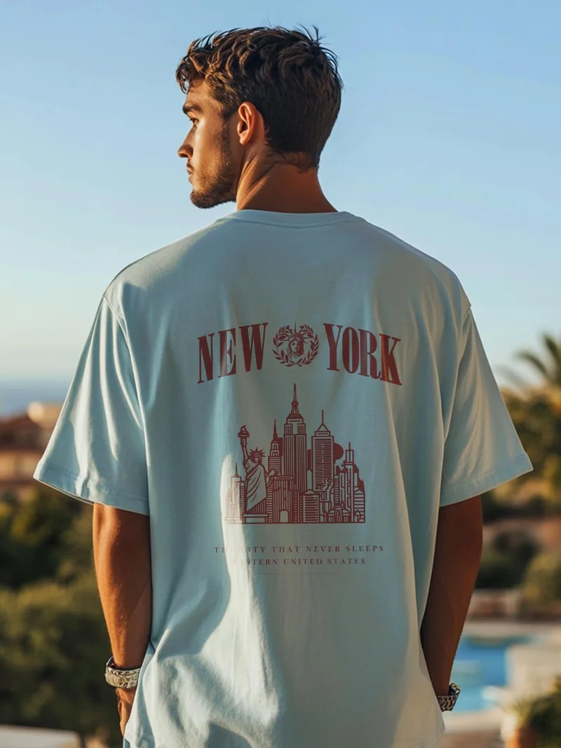 نوبيرو تي شيرت قطني أزرق كبير الحجم للرجال