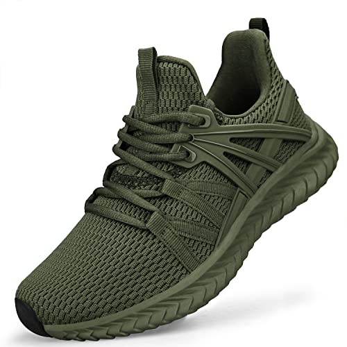 Abboos Womens Sneakers Walking Tennis Slip On Shoes Memory Foam Light Weight Casual Shoes for Gym Travel Work Green Size 6 - Image 1