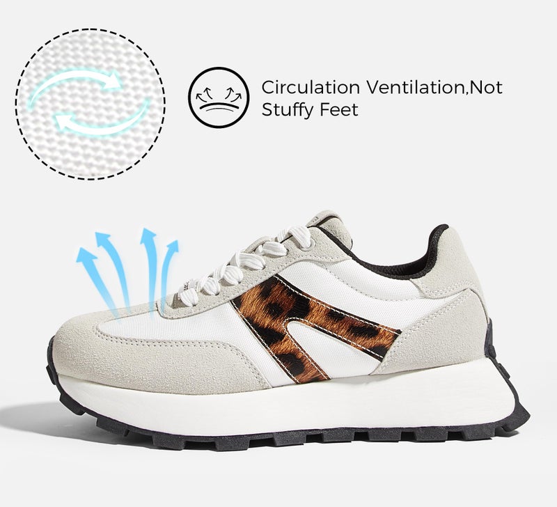 LUCKY STEP Women's Platform Fashion Sneakers Retro Classic Trainers Casual Lace-up Stylish Tennis Running Walking Shoes (Grey/Leopard,10 B(M) US) - Image 3