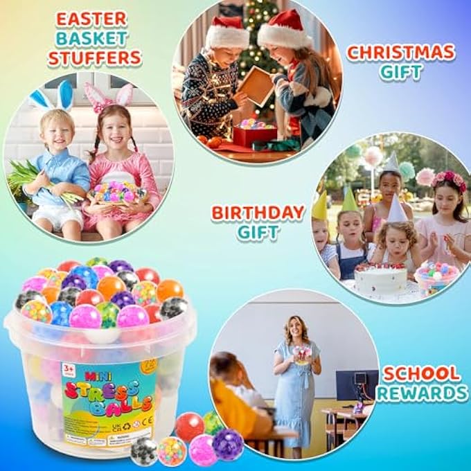 Lemostaar Squishy Stress Balls Fidget Toys - 72 Pack Squishy Toys Stress Ball for Anxiety, Fidget Stress Toys Bulk, Squeeze Balls for Adult Teen- Fidgets for Classroom Prize - Easter Basket Stuffers - Image 5