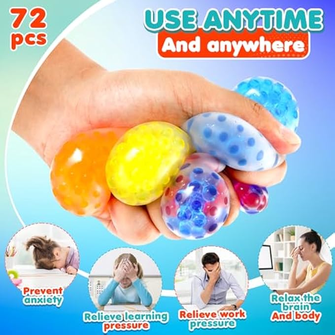 Lemostaar Squishy Stress Balls Fidget Toys - 72 Pack Squishy Toys Stress Ball for Anxiety, Fidget Stress Toys Bulk, Squeeze Balls for Adult Teen- Fidgets for Classroom Prize - Easter Basket Stuffers - Image 4