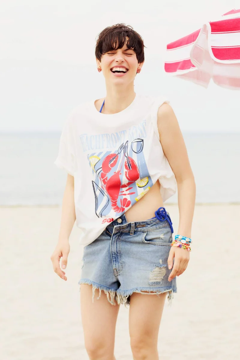 Oversize Crew Neck Printed White T-Shirt