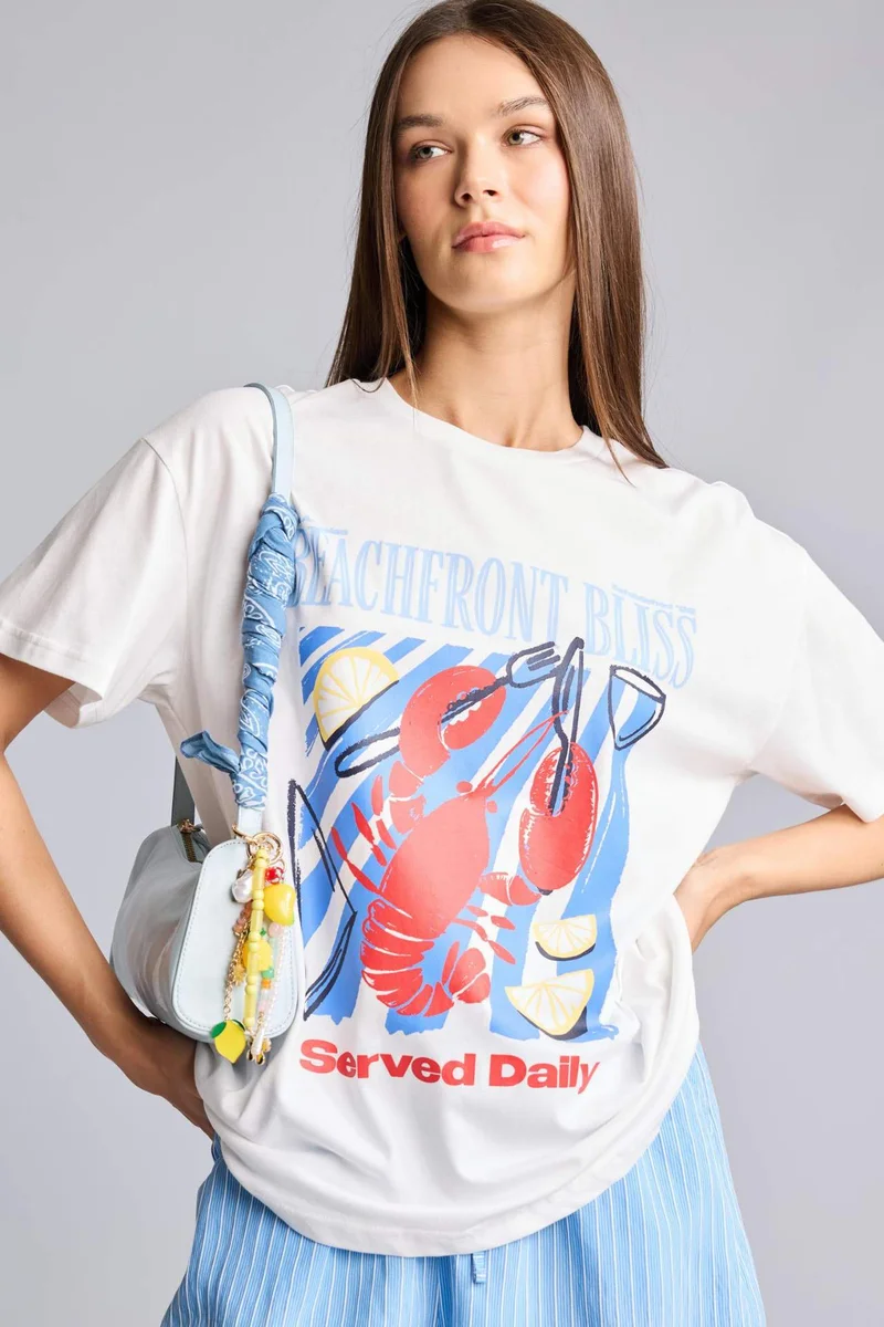 Defacto  Oversize Crew Neck Printed White T-Shirt  | Best Price UAE