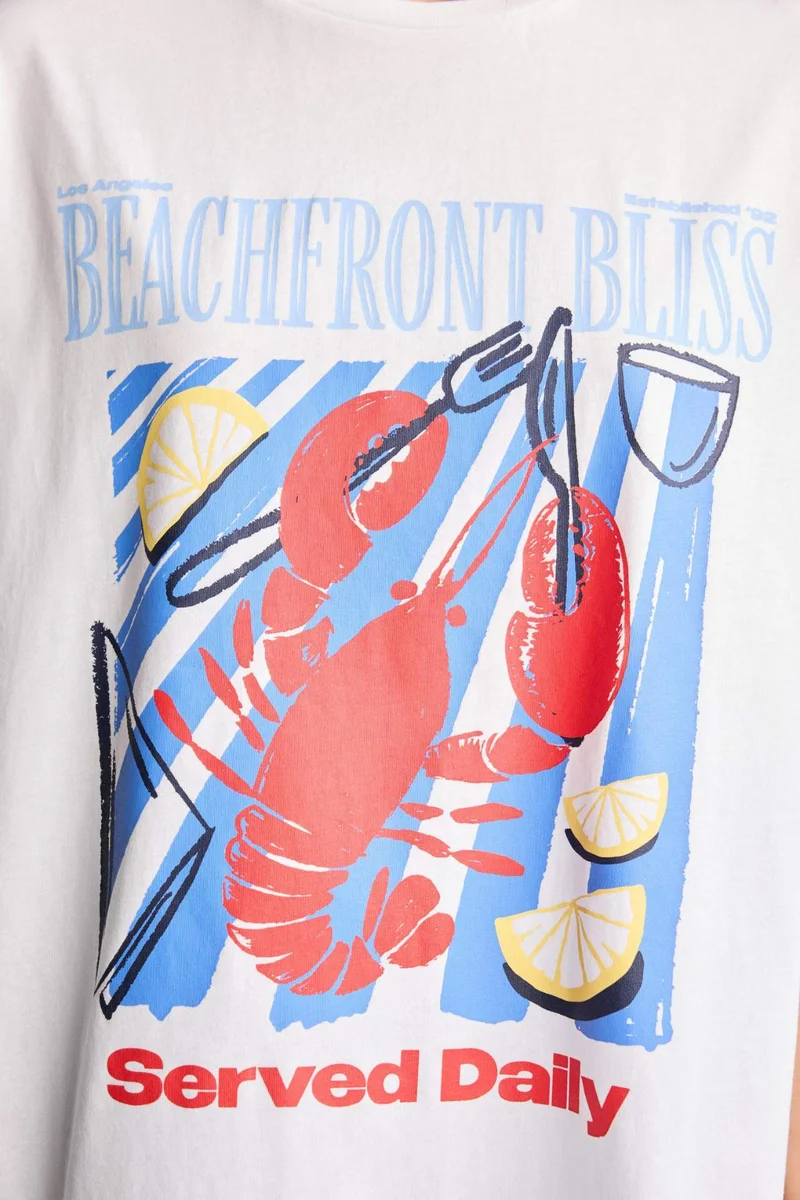 Defacto  Oversize Crew Neck Printed White T-Shirt  | Best Price UAE