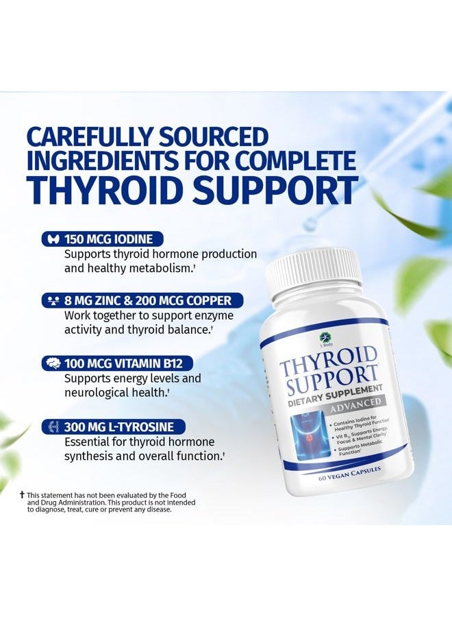 1 Body مكمل دعم الغدة الدرقية مع اليود، ب12، زنك، سيلينيوم، أشواغاندا، غير معدّل وراثيًا، نباتي، إمداد لمدة 30 يومًا - Image 4