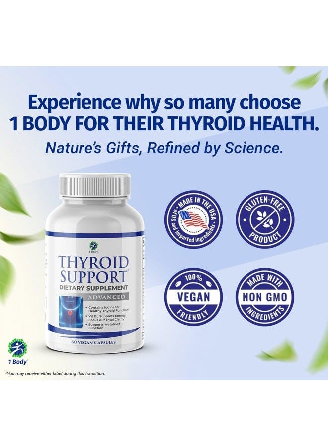 1 Body مكمل دعم الغدة الدرقية مع اليود، ب12، زنك، سيلينيوم، أشواغاندا، غير معدّل وراثيًا، نباتي، إمداد لمدة 30 يومًا - Image 5