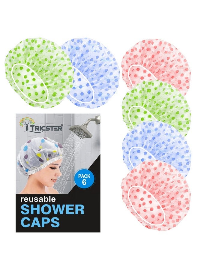 TRICSTER Shower Cap Set Of 6 For Women, Reusable Waterproof Elastic Eva Free-Size Bathroom Shower Caps - For Homes, Spas, Salons, Hair Treatment, Beauty Parlors (Multicolored And Multi-Design)  - Image 1