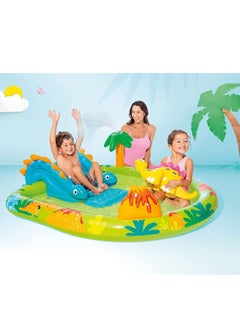 Intex 57166EP Little Dino Dinosaur Themed Inflatable Backyard Pool Play Center with Palm Tree Sprayer, Mini Slide, and Inflatable Dinosaur