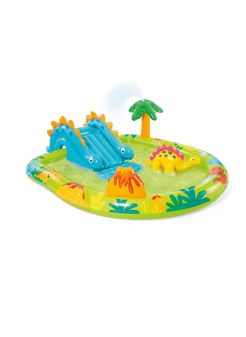 INTEX - Intex 57166EP Little Dino Dinosaur Themed Inflatable Backyard Pool Play Center with Palm Tree Sprayer, Mini Slide, and Inflatable Dinosaur - Image 1