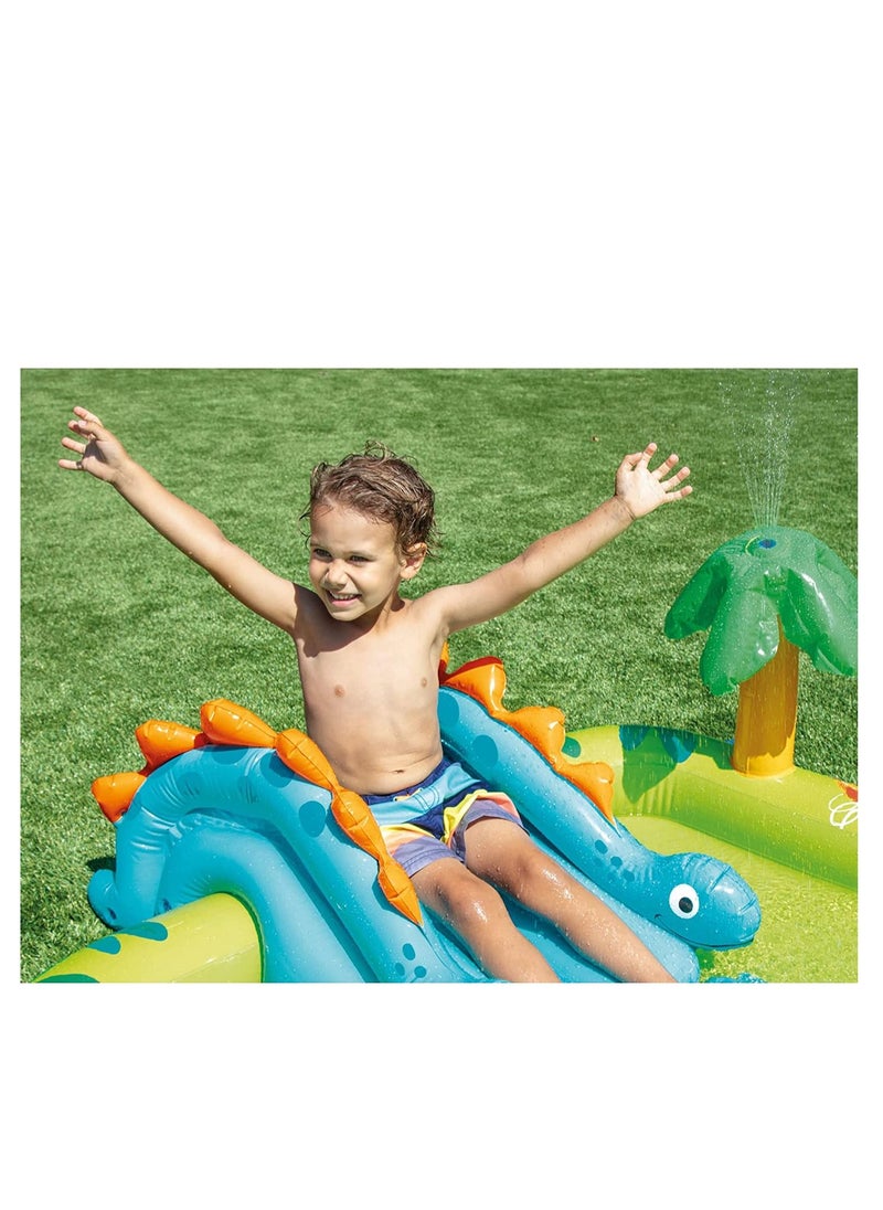 INTEX - Intex 57166EP Little Dino Dinosaur Themed Inflatable Backyard Pool Play Center with Palm Tree Sprayer, Mini Slide, and Inflatable Dinosaur - Image 1