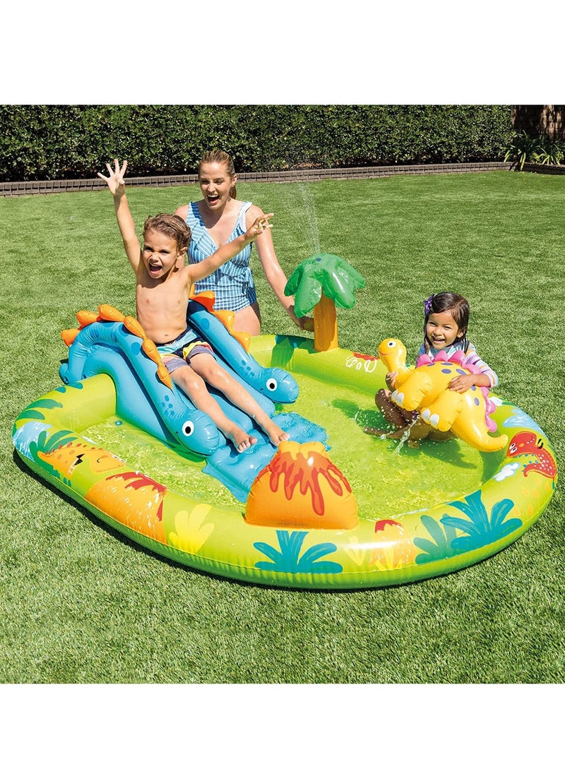 INTEX - Intex 57166EP Little Dino Dinosaur Themed Inflatable Backyard Pool Play Center with Palm Tree Sprayer, Mini Slide, and Inflatable Dinosaur - Image 1