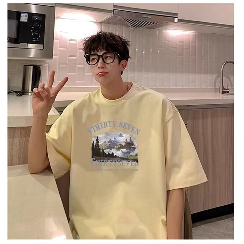 American Printed Short-Sleeved T-Shirt Men'S Summer Thin Loose Teenagers Upper Clothes Trendy Brand Men'S Half-Sleeved T-Shirt - Image 5