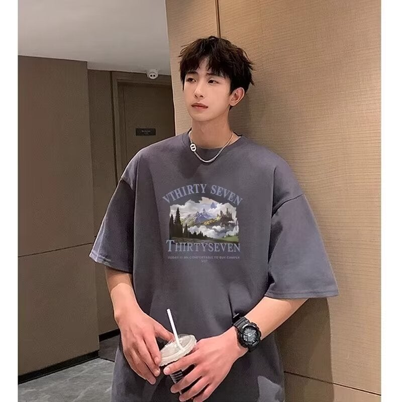 American Printed Short-Sleeved T-Shirt Men'S Summer Thin Loose Teenagers Upper Clothes Trendy Brand Men'S Half-Sleeved T-Shirt - Image 2