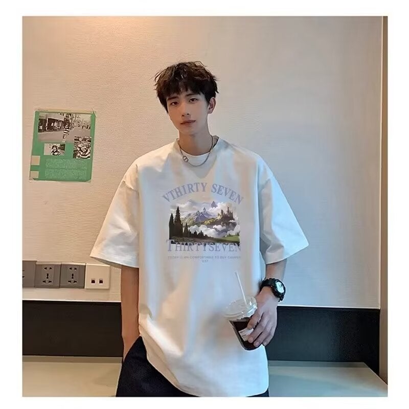 American Printed Short-Sleeved T-Shirt Men'S Summer Thin Loose Teenagers Upper Clothes Trendy Brand Men'S Half-Sleeved T-Shirt - Image 4