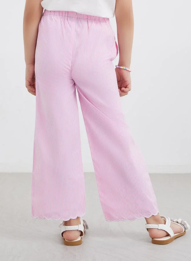 Styli Styli Girls Pink Striped Pants with Drawstring Waist