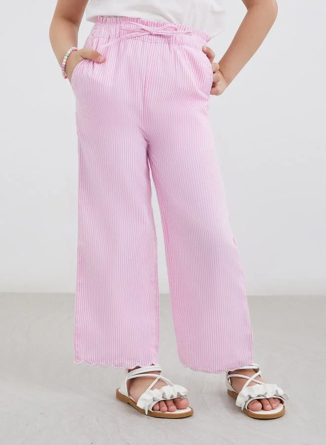 Styli Styli Girls Pink Striped Pants with Drawstring Waist