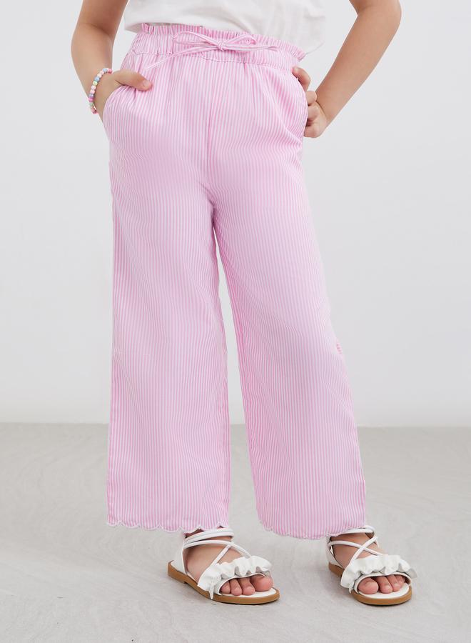 ستايلي بنطلون بناتي مخطط وردي بخصر برباط - Image 1