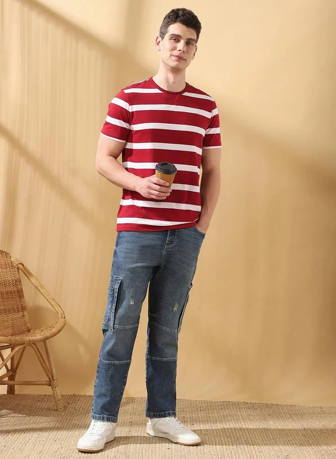 دينيس لينغو Men's Indigo 100% Cotton Solid Pattern Full Length Relaxed Jeans