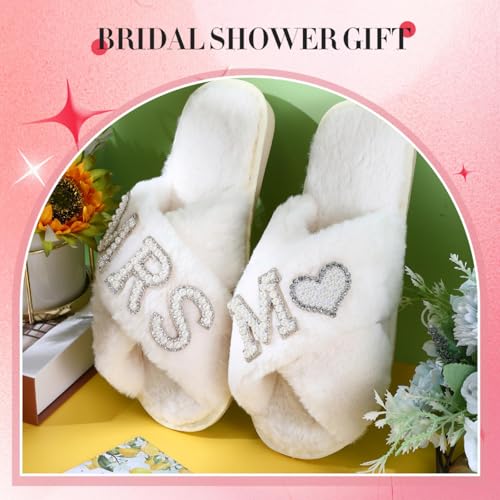 Tarpop Bride Slippers Mrs Slipper for Wedding with Personalized Initial Pearl Design Bridal Gifts(7-8,Ｍ) - Image 3
