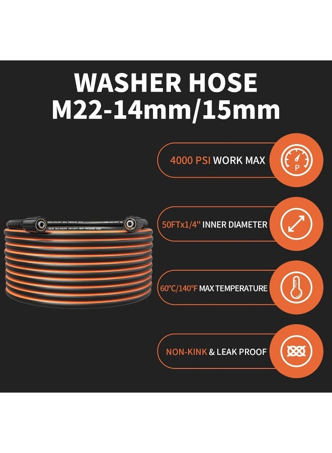 POHIR Pressure Washer Hose 50Ft 1/4,4000 Psi Kink Resistant Power Washing Extension Hose  - Image 5
