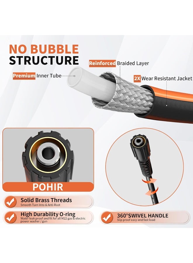 POHIR Pressure Washer Hose 50Ft 1/4,4000 Psi Kink Resistant Power Washing Extension Hose  - Image 3