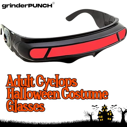 grinderPUNCH Futuristic Space Alien Costume Sunglasses Cyclops Shield Party Mirror Mono Lens (Black - Red Lens) - Image 2