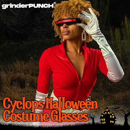 grinderPUNCH Futuristic Space Alien Costume Sunglasses Cyclops Shield Party Mirror Mono Lens (Black - Red Lens) - Image 5