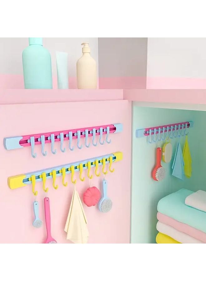 Blue Rose Red Wall Mounted Sliding Hook Rack No Drill Organizer For Kitchen Bathroom - Image 3