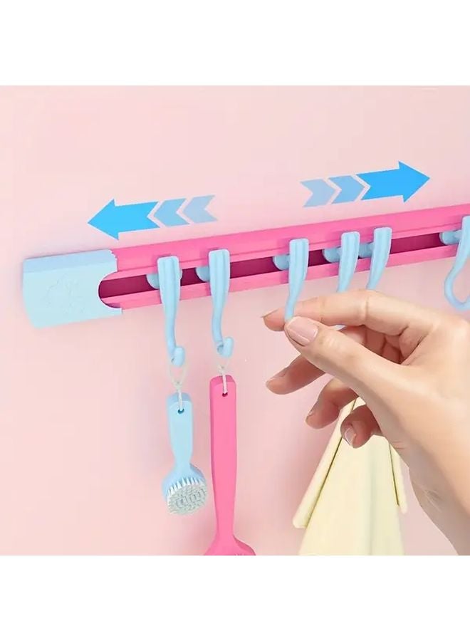 Blue Rose Red Wall Mounted Sliding Hook Rack No Drill Organizer For Kitchen Bathroom - Image 5