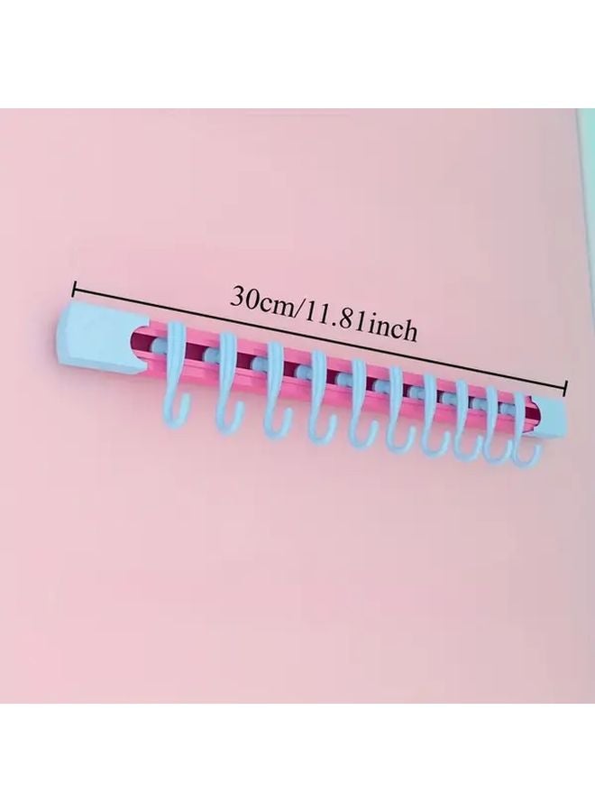 Blue Rose Red Wall Mounted Sliding Hook Rack No Drill Organizer For Kitchen Bathroom - Image 1