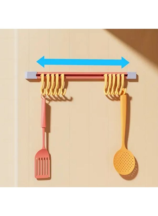 Blue Rose Red Wall Mounted Sliding Hook Rack No Drill Organizer For Kitchen Bathroom - Image 2