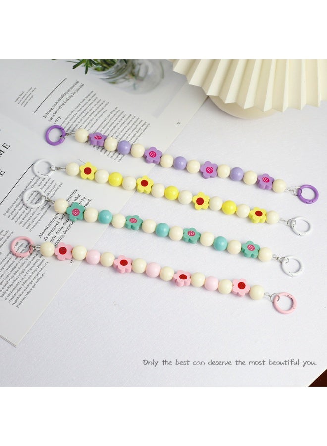 NIBEMINENT Beaded Phone Lanyard, Anti Lost Removable Wrist Strap, Candy Colored Wooden Flowers Bracelet Pendant, Phone Keychain Lanyard,Blue - Image 2