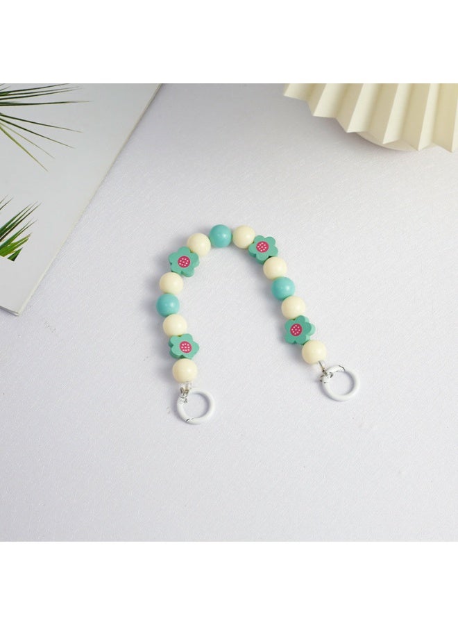 NIBEMINENT Beaded Phone Lanyard, Anti Lost Removable Wrist Strap, Candy Colored Wooden Flowers Bracelet Pendant, Phone Keychain Lanyard,Blue - Image 1