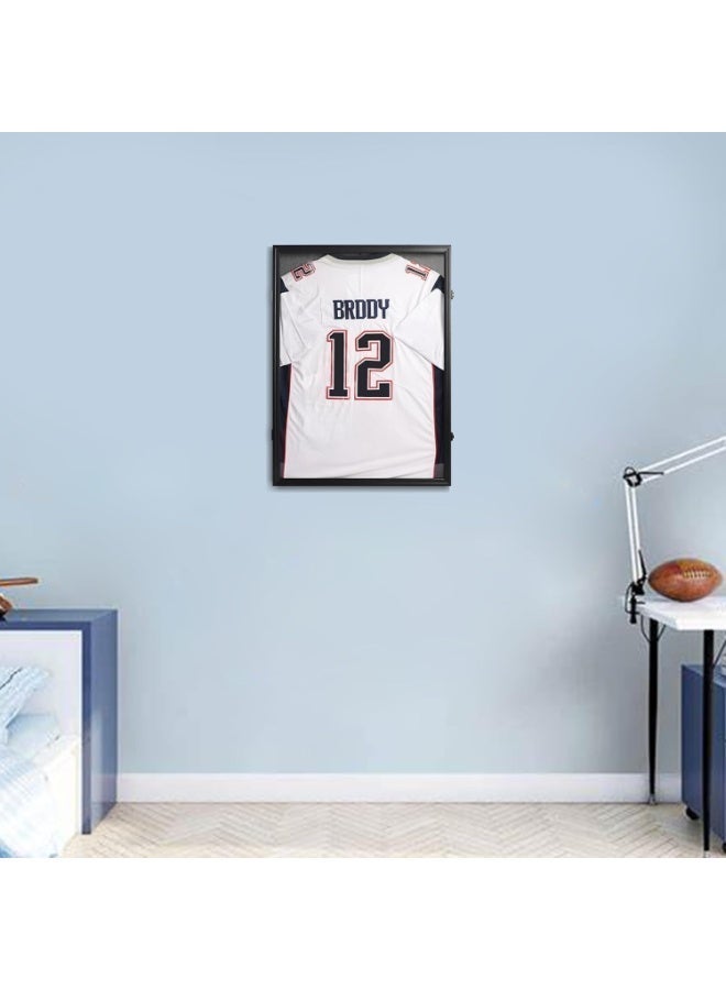 YOUWE7 حافظة عرض إطار جيرسي رياضية كبيرة قابلة للقفل مع صندوق ظل إطار جيرسي رياضي مع 98% من الأكريليك المحمي من الأشعة فوق البنفسجية وتعليقة للبيسبول وكرة السلة وكرة القدم وكرة القدم والهوكي والكتان باللون الأسود (80*60 سم) - Image 4