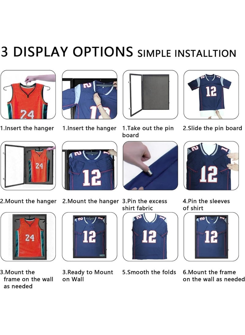 YOUWE7 حافظة عرض إطار جيرسي رياضية كبيرة قابلة للقفل مع صندوق ظل إطار جيرسي رياضي مع 98% من الأكريليك المحمي من الأشعة فوق البنفسجية وتعليقة للبيسبول وكرة السلة وكرة القدم وكرة القدم والهوكي والكتان باللون الأسود (80*60 سم) - Image 5