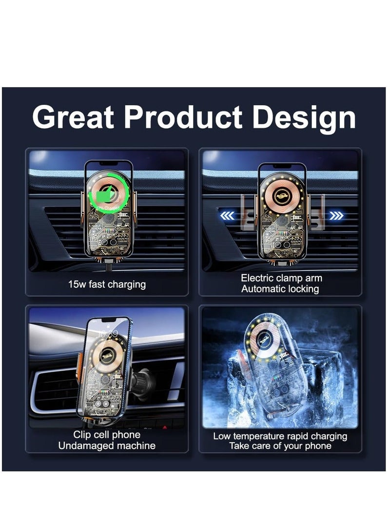 Captaintech Car Phone Mount, Car Phone Mount Wireless Charger, Wireless Car Charger, Qi 15W Fast Charging Auto Clamp Mount Air Vent Phone Mount Compatible with All 4.7-7.2 Inch Devices - Image 4
