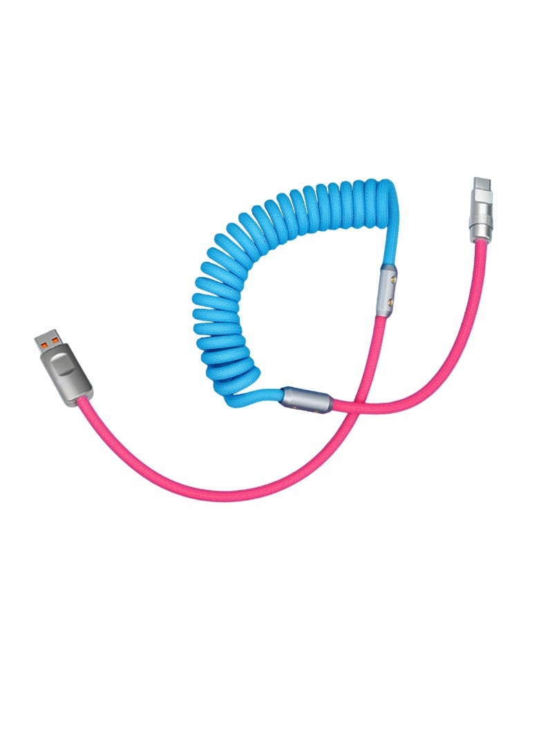 AROAQ 120w Fast Charge USB Cable, Flexible Spring Data Line Charging Cord, Metal Housing Plugs Type C Charging Cables, Portable And Durable Quick Data Transfer Cable, (1pc, Sky Blue) - Image 1