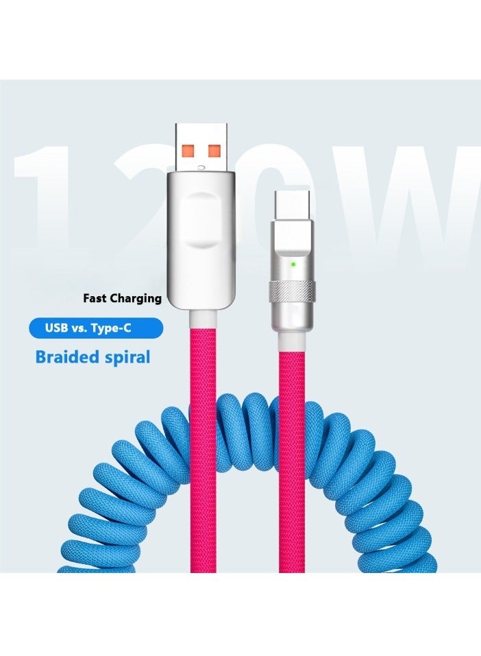 AROAQ 120w Fast Charge USB Cable, Flexible Spring Data Line Charging Cord, Metal Housing Plugs Type C Charging Cables, Portable And Durable Quick Data Transfer Cable, (1pc, Sky Blue) - Image 4