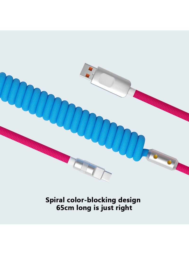 AROAQ 120w Fast Charge USB Cable, Flexible Spring Data Line Charging Cord, Metal Housing Plugs Type C Charging Cables, Portable And Durable Quick Data Transfer Cable, (1pc, Sky Blue) - Image 2