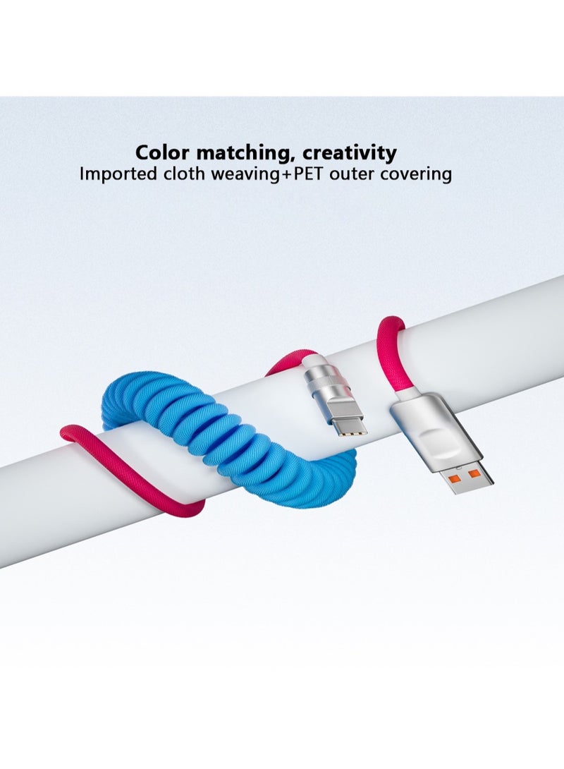 AROAQ 120w Fast Charge USB Cable, Flexible Spring Data Line Charging Cord, Metal Housing Plugs Type C Charging Cables, Portable And Durable Quick Data Transfer Cable, (1pc, Sky Blue) - Image 5