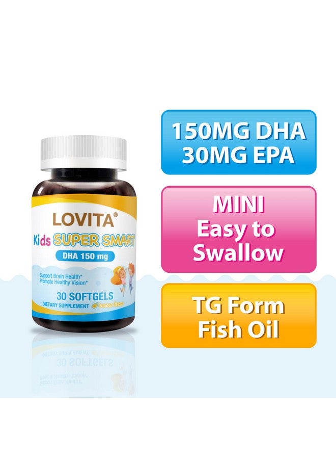 Lovita لوفيتا للأطفال سوبر سمارت، أوميغا-3 للأطفال، 180 ملغ إجمالي DHA و EPA، زيت سمك بنكهة الليمون، يدعم صحة الدماغ والرؤية، 30 كبسولة لينة - Image 2