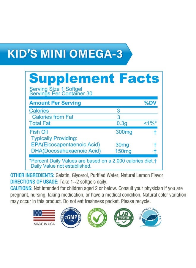 Lovita لوفيتا للأطفال سوبر سمارت، أوميغا-3 للأطفال، 180 ملغ إجمالي DHA و EPA، زيت سمك بنكهة الليمون، يدعم صحة الدماغ والرؤية، 30 كبسولة لينة - Image 4