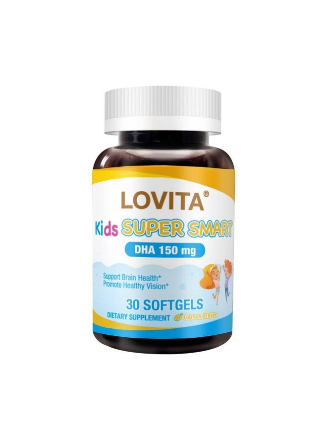 Lovita لوفيتا للأطفال سوبر سمارت، أوميغا-3 للأطفال، 180 ملغ إجمالي DHA و EPA، زيت سمك بنكهة الليمون، يدعم صحة الدماغ والرؤية، 30 كبسولة لينة - Image 1