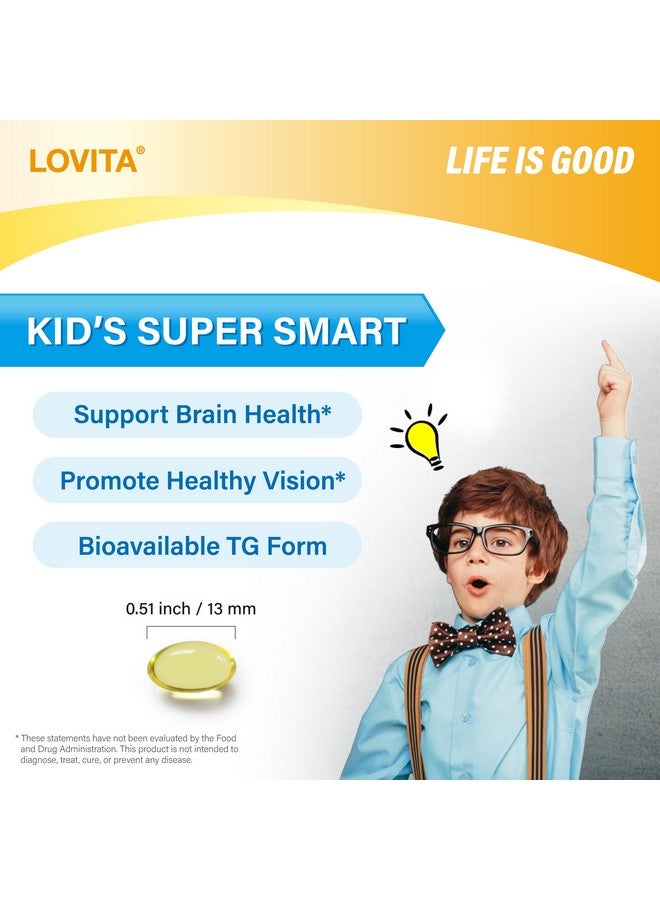 Lovita لوفيتا للأطفال سوبر سمارت، أوميغا-3 للأطفال، 180 ملغ إجمالي DHA و EPA، زيت سمك بنكهة الليمون، يدعم صحة الدماغ والرؤية، 30 كبسولة لينة - Image 3