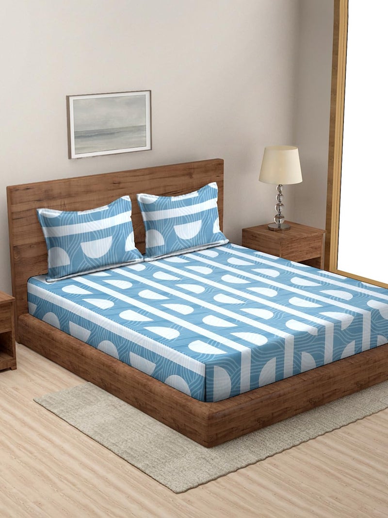 MODEFE Blue Microfiber Soft Feel Skin Safe Breathable Double Bedsheet with 2 Pillowcovers (90x100 Inch) - Image 1